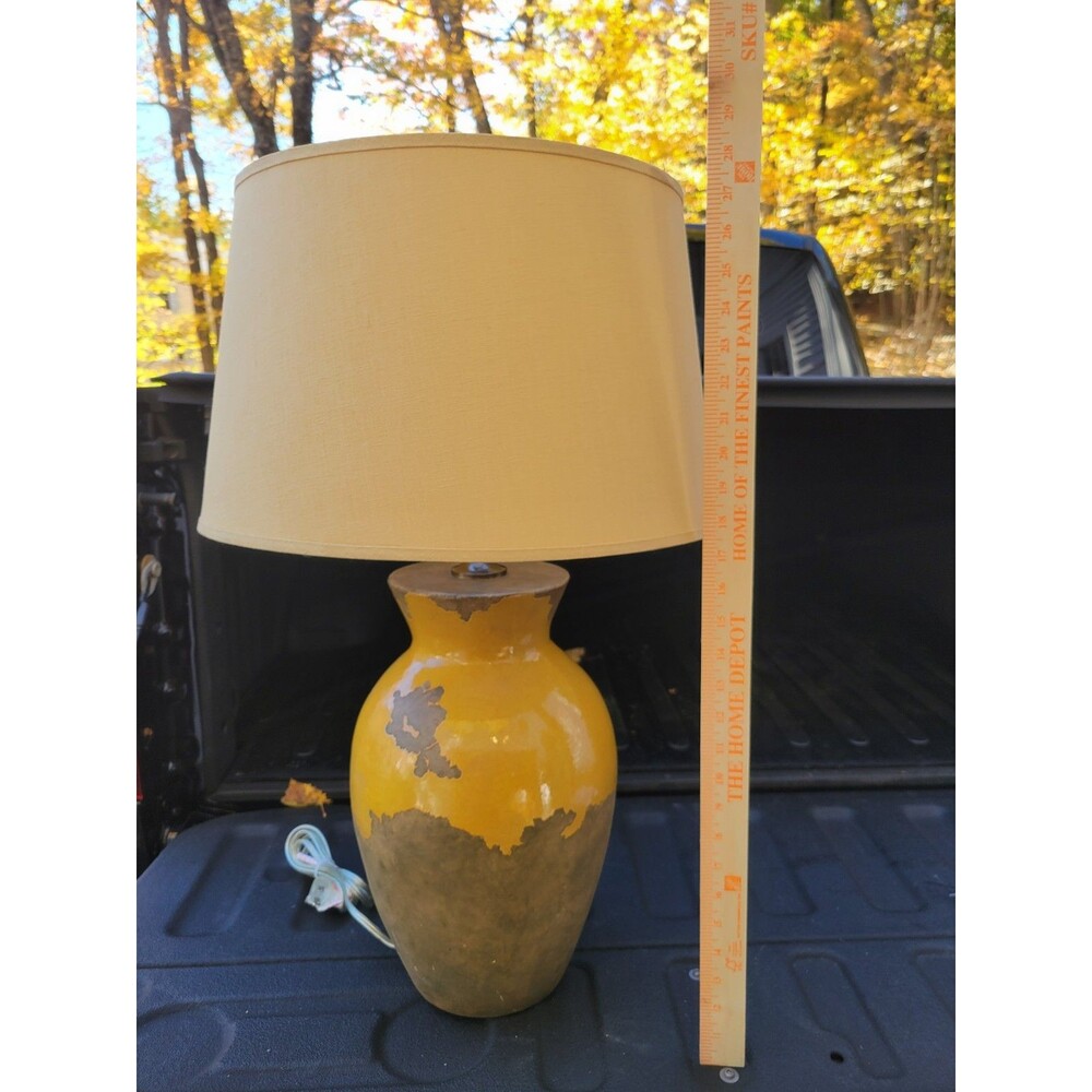 XLarge Antique French Terracotta Confit Lamp 27” W/ 14" Drum Lamp Shade Heavy